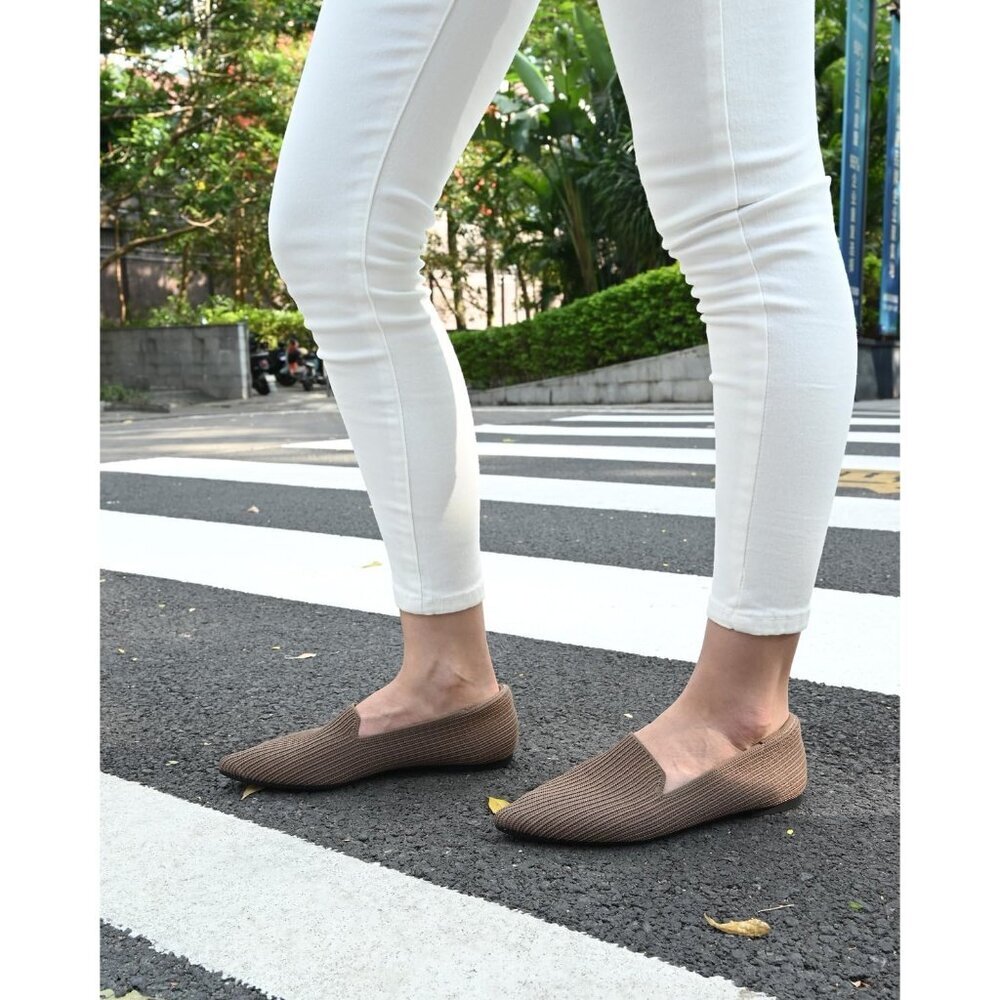 Brown Faux Suede Slip-On Knit Ballet Flats for Dressy Casual Office Work - Picture 8 of 8